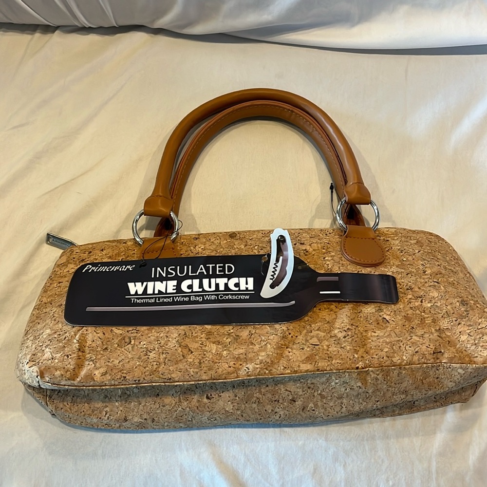 Primeware Insulated Clutch Cork Wine Bag with Corkscrew New